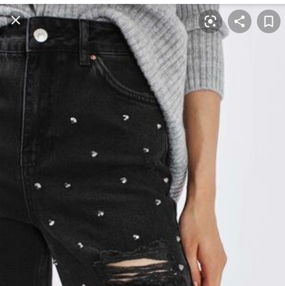 Topshop Moto Mom HighRise Blk Ripped Studded Jeans - Picture 3 of 14